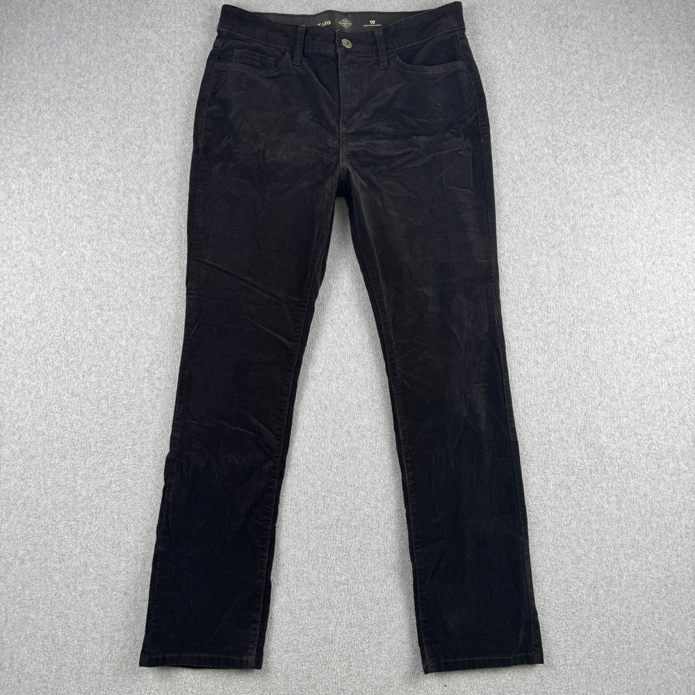 St John's Bay Pants Womens 10 Black Straight Leg Corduroy Stretch Casual
